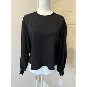 Express Womens Black Balloon Sleeve Crop Keyhole Top Sz S Office Minimalist